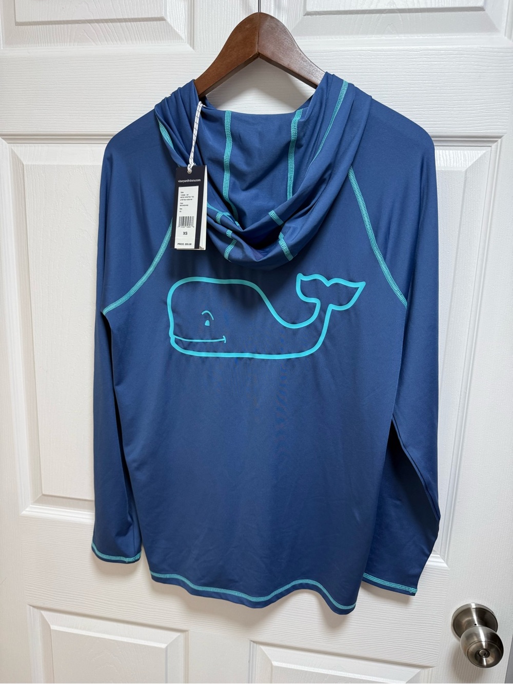 Vineyard Vines Navy Blue Men’s Hooded Rash Guard with Turquoise Whale